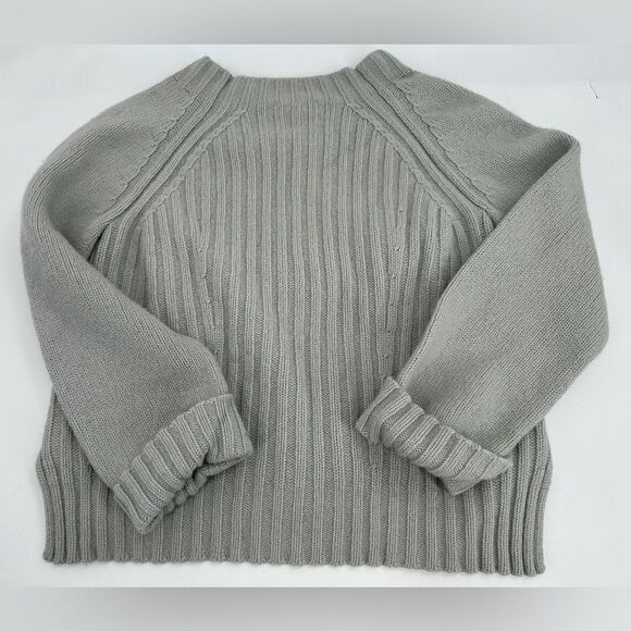 Vince Raglan Ribbed Wool And Cashmere Crew Grey Sweater - Picture 9 of 11